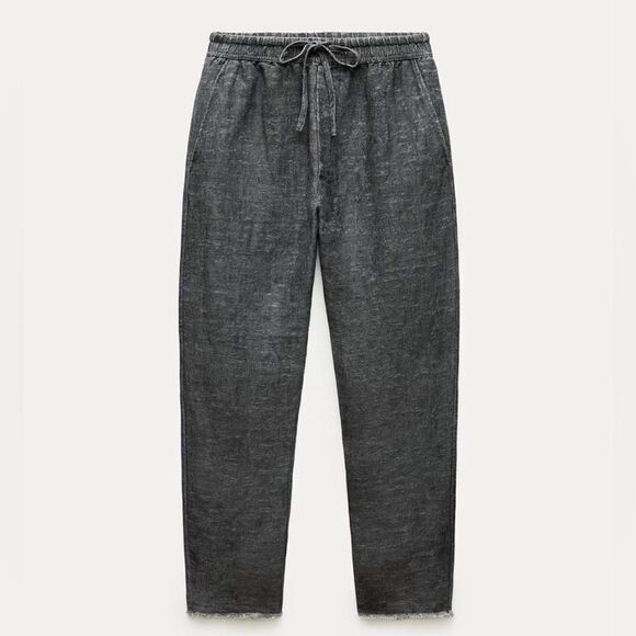 ZARA ZW COLLECTION LINEN BLEND JOGGER PANTS - Picture 7 of 12